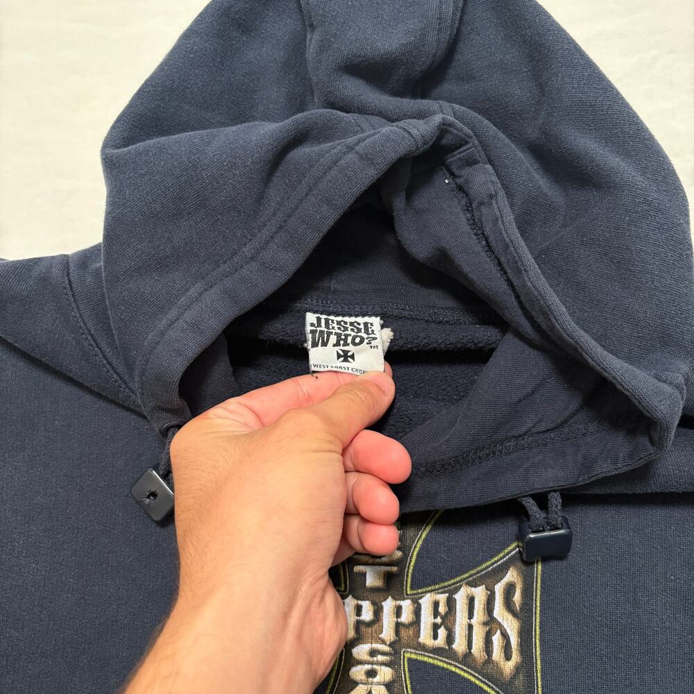 VTG 90's West Coast Choppers Jesse Who Pullover Hoodie Men's L Navy Blue - Picture 2 of 6
